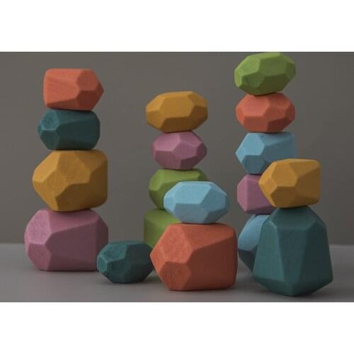 Baby Wooden Jenga Building Block Toy Colored Stone Creative Educational Toys Nordic Style Stacking Game Rainbow Stone Wooden Toy