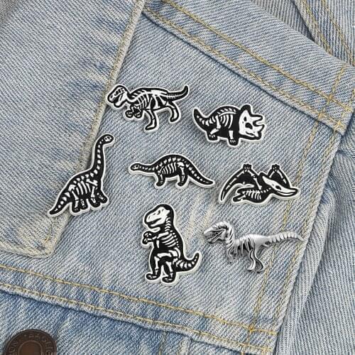 Punk Dinosaur Skeleton Enamel Pins Personalized Animal Brooch Vintage Backpack Lapel Badge High Quality Jewelry Gift For Friends