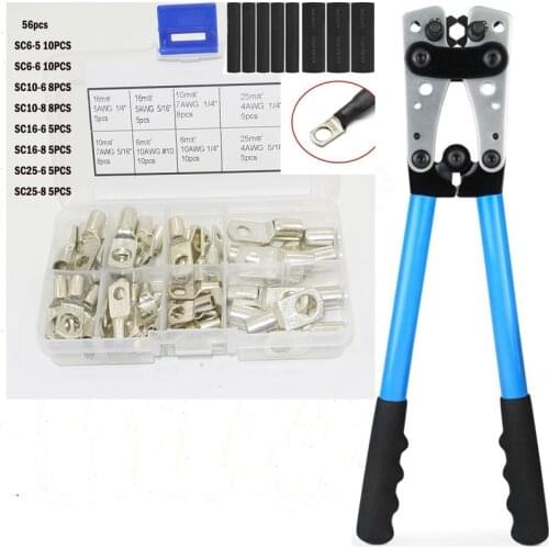 HX-50B Cable Lug Crimping Tool for Heavy Duty Wire Lugs,Battery Terminal,Copper Lugs 6-50mm with 56pcs Copper Ring Terminals