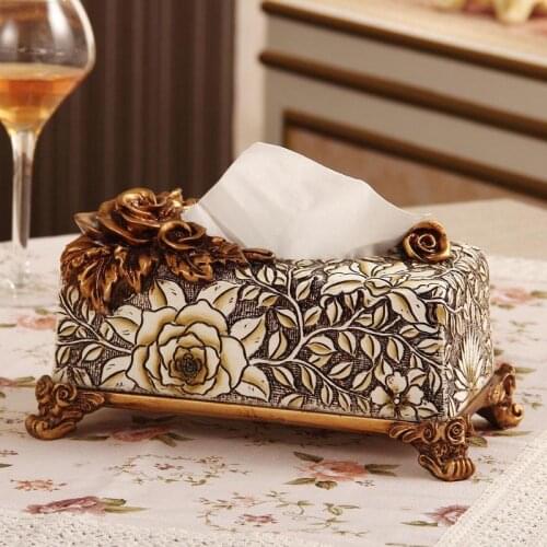 Tissue Boxes Holder For Office Home Office Exquisite Hotel Carved Rectangula Desktop Napkin Holder Resin Tissue Cover Home Decor
