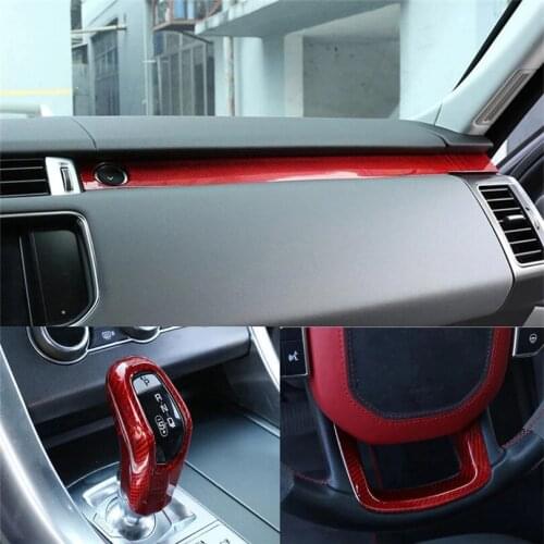 Red Real Carbon Fiber Gear Shift Head Cover Steering Wheel Decoration Passenger Decoration Trim For Range Rover Sport 2014-2020