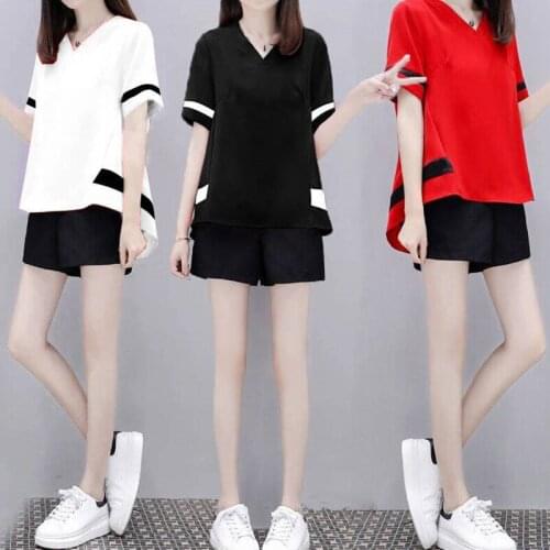 Summer New Fashion Plus Size Women Shorts Short-sleeved T-shirt Two Piece Set Korean Loose Casual Sports Suit Womens Tracksuit