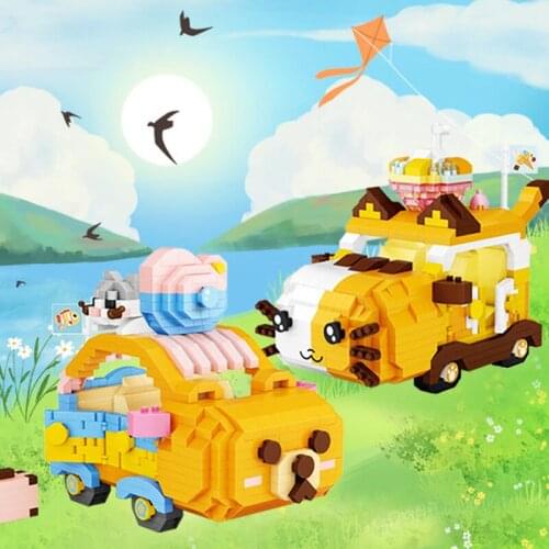 LOZ Mini Blocks Cute Cat Car Micro Building Blocks Beer Car Modle Bricks Set Cartoon Vehicle Toys For Children Birthday Gift