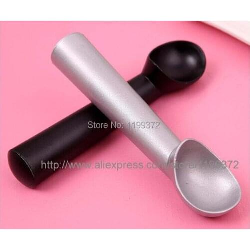 200pcs 18cm Aluminium Alloy Ice Cream Scoop Spoon Spoons Black Silver Colors Dipper Handle Nonstick Anti Freeze Non Stick