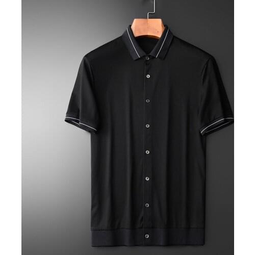 Mercerized Cotton Mens Luxury Yarn-dyed Rib Single Row Shell Bottons Men T-shirts Plus Size 4xl Slim Fit Man Tee