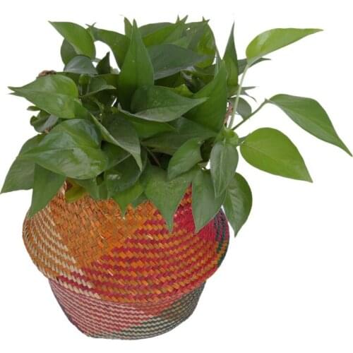 Multifunctional Handmade Folding Wicker Grass Weaving Diamond Grain Pattern Storage Basket for Storing Cosmetics Dirty Clothes