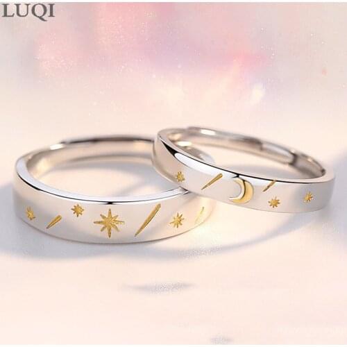 Fashionable Men and Women S925 Silver Plated Platinum Meteor Sun and Moon Gold Personality Couple Rings J132