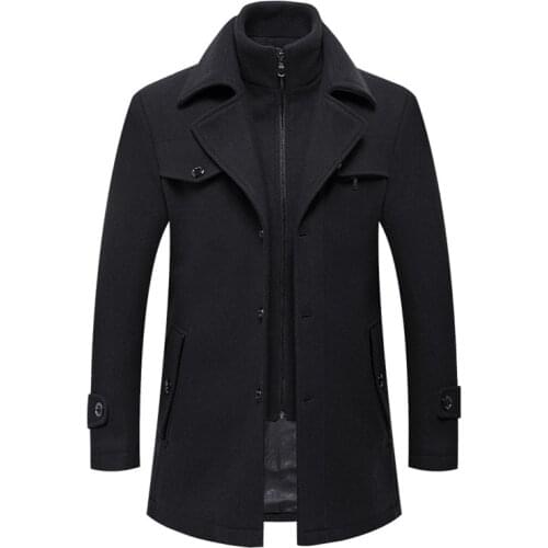 Autumn Winter Single Breasted Woolen Coat Men England Style Slim Fit Men Wool Blends Coats Fashion Thick Windbreaker Jacket Male