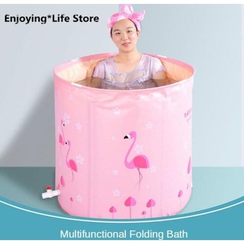 Inflatable Folding Bathtub Sauna Bucket Children Adult Bath Bucket Home Thickening Indoor Home Spa Travel Tub 75*75cm
