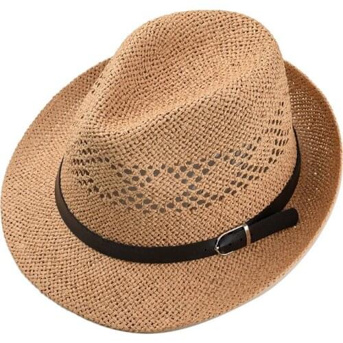 New leather buckle woven jazz hat men and women paper small brim top hat fashion matching