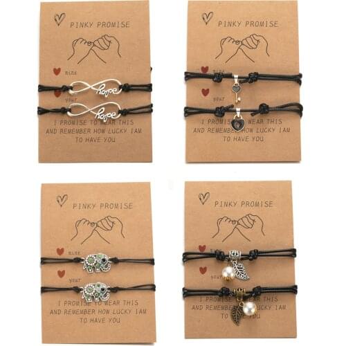 New Couple Charm Love Star Key Heart Leaf Elephant Leather Rope Crad Bracelet Men And Women Handmade Diy Jewelry Party Gift