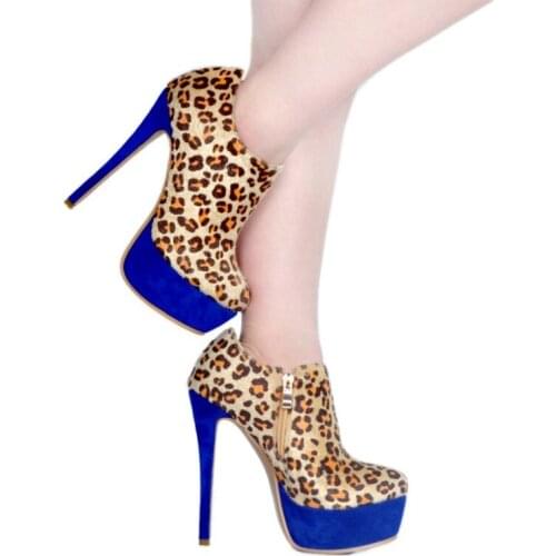SHOFOO shoes,Beautiful fashion womens shoes, leopard-print horsehair,14-15 cm high-heeled womens shoes, round toe pumps