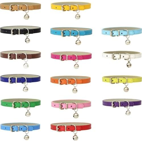 PU Leather Small Dog Cat Collar with Bell Safety Adjustable Kitten Straps Puppy Kitty Necklaces Chihuahua Collars Pet Supplies