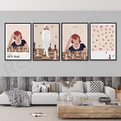 The Queens Gambit poster, Beth harmony art, alphabet poster, chess poster Queens chess piece decoration/warm color clay poster s