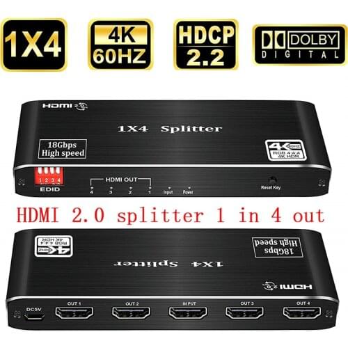HDMI Splitter 1x4 HDMI 2.0 Splitter 4K HDMI Video Audio Splitter Support 3D HDR 4K 60Hz Splitter HDMI 1x4 For Laptop
