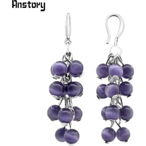 Anstory Personality Design Fashion Jewelry Antique Silver Plated Cluster Opal Bead Hook Earrings TE361