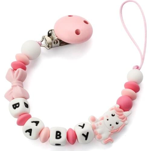 NEW DIY Silicone Baby Pacifier Clip Personalised Name Bow Pacifier Chain Baby Teething Soother Chew Toy Dummy Clips Shower Gift