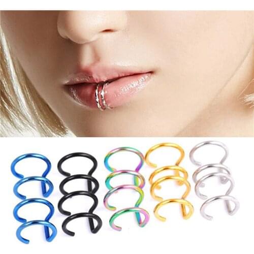 Sitaicery 2pcs Fake Piercing Fashion Punk Rock Ear Clip Ear Piercing No piercing Clip Nose Ring U Pattern Statement jewelry 2020