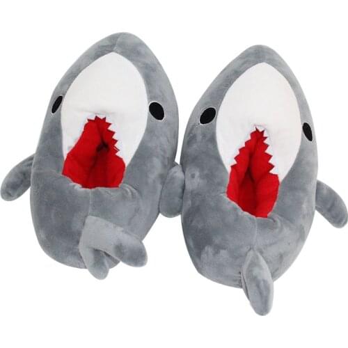 New Men’s Cartoon Shark Cotton Warm Shoes Men Women Indoor Home Winter Slippers Woman Cute Animal House Floor Flat Slides