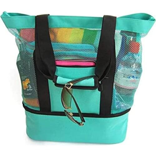 Unisex Picnic Bag Mesh Refrigerator Compartment Large Capacity Zipper Closed Beach Handbag Grocery Camping Tote Shoulder Bag