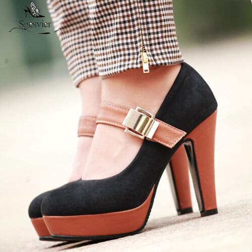 Sgesvier ladies thick high heels women shoes woman pumps Round head shallow mouth platform single shoes buckle Mary Jane shoes