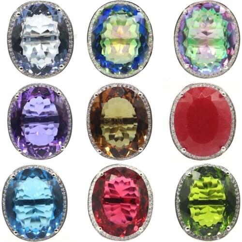 25x21mm Top Selling 22x18mm Fire Mystic Rainbow Violet Topaz Zircon Women Jewelry SheCrown 925 Sterling Silver Rings