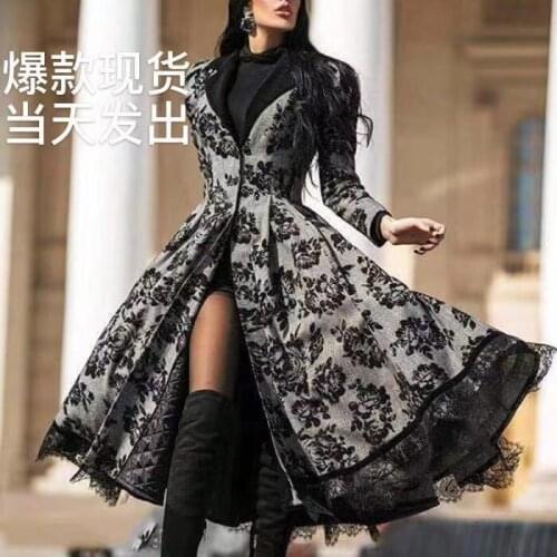 Women Winter Lace Dress Long Sleeve Bottom Skirt Cotton Button Lace Black Dresses For Ladies