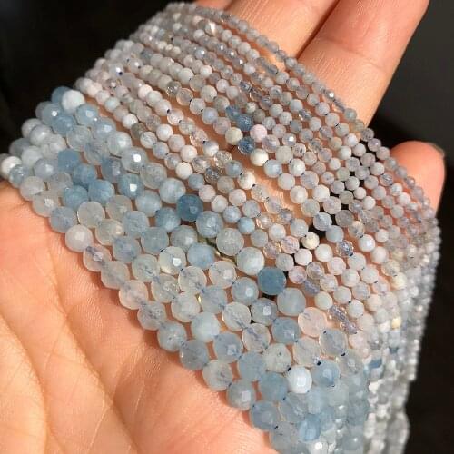 2/3/4mm A+ Faceted Natural Aquamarina Small Round Rondelle Loose Stone Beads For Jewelry Making Diy Needlework Bracelet Necklace