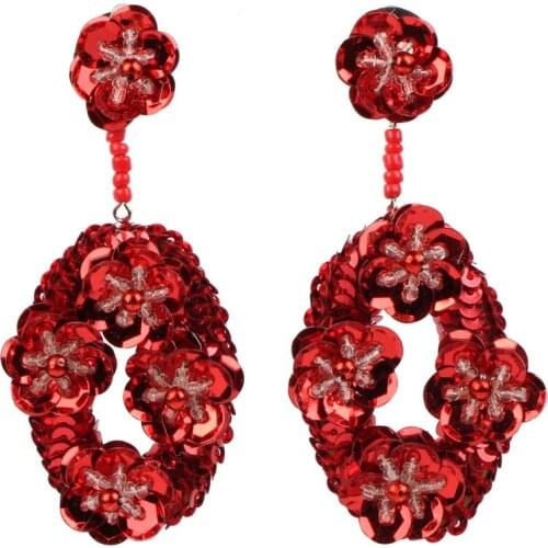 2021 Big Long Flower Sequins Pendant Statement Drop Earrings for Women Wholesale Fashion Party Wedding Dangle Earrings
