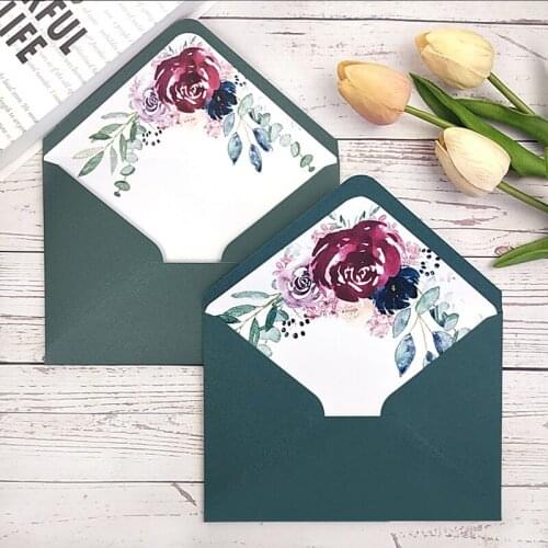 25 pieces/lot) Pearl Paper Dark Green Envelopes Lined Floral Glittery Shiny Wedding Party XV Invitation Gift Envelope EN04