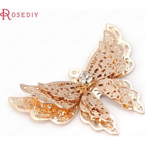 4PCS 35x25mm 24K Champagne Gold Color Plated Brass 3D Butterfly Charms Pendants High Quality Diy Jewelry Accessories