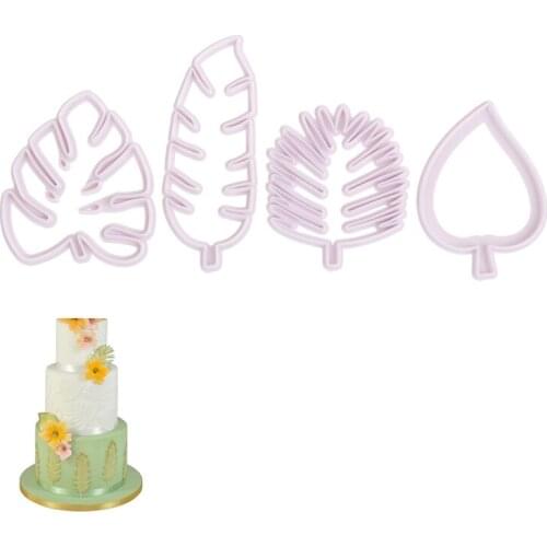 4pc/Set Tropical Leaf Fondant Cake Mold Embossed Candy Biscuits Cookie Cutter 3D Handmade Mould Kitchen Decoration DIY