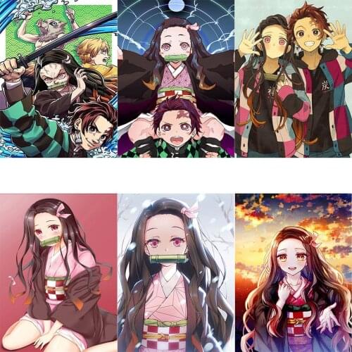 5D Diamond Painting With Round Rhinestones Diamond Embroidery Anime Kimetsu No Yaiba Kamado Demon Slayer Cross Stitch Mosaic