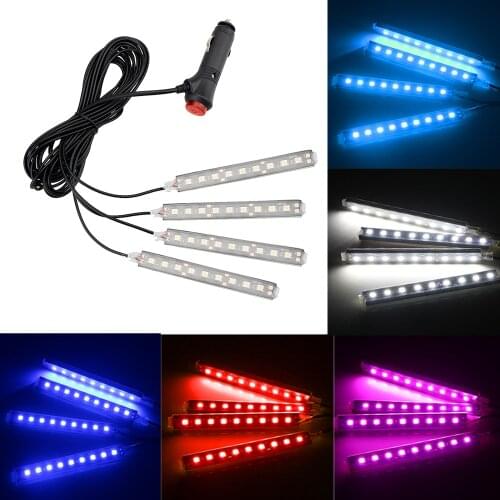 Auto Decorative Lamp 9 LED 4 In 1 Car Interior Atmosphere Lights Cigarette Lighter Adapter 5050 Dash Floor Foot Strip Lights
