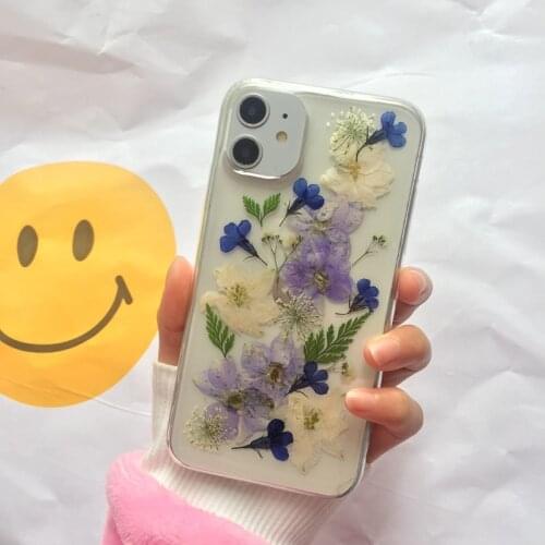 Real dried flowers phone case for iphone 12 11 pro xs max xr 6 s 7 8 plus SE 2020 natural handcraft sunflower Sequins daisy case