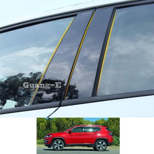 For Jeep Compass 2017 2018 2019 2020 2021 Car PC Material Pillar Post Cover Door Trim Window Piano Black Molding Sticker Plate