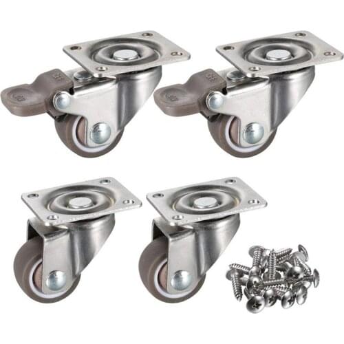 Hot 1 inch 4 Pack Low Profile Casters Wheels Soft Rubber Swivel Caster with 360 Degree Top Plate 100 lb Total Capacity
