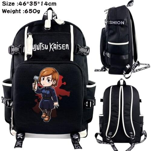 Anime Jujutsu Kaisen Canvas Zipper Backpack Packsack Teenager Schoolbag Student Shoulder Travel Black Laptop Bag Cartoon Bookbag