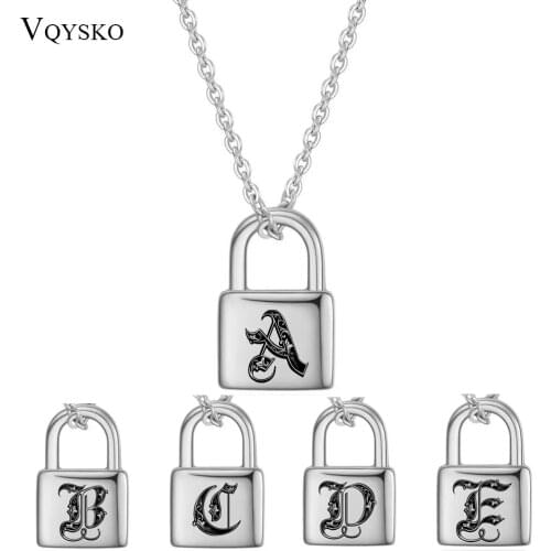 Customize Engrave Padlock Letter Necklaces for Women Stainless Steel Initial A-Z Lock Pendant Lady Wear Gifts Jewelry Wholesale