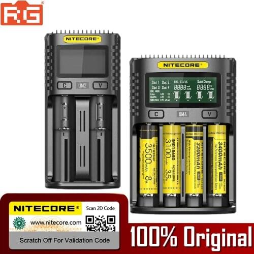 NITECORE UMS2 UMS4 UM2 UM4 Intelligent QC Charger For 18650 16340 21700 20700 22650 26500 18350 aa aaa Battery Charger