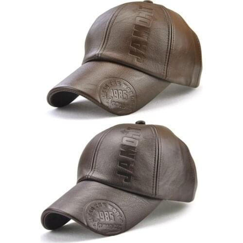 JAMONT 2 Pcs Outdoor Winter Cap PU Leather Baseball Cap Men Hombre Mens Peaked Cap, Deep Coffee & Little Coffee