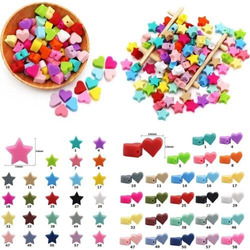 Joepada 100Pc Love Heart Star Shape Teething Silicone Beads For DIY BaBy Teething Pacifier Chain Food Grade Baby Teether toy