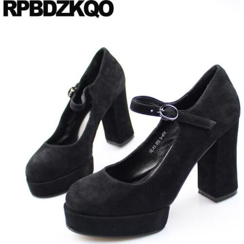 China Extreme Thick Suede High Heels Chunky Super Green Platform Pumps Quality Sheepskin Shoes Women Round Toe Ultra Block Black