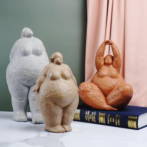 Creative home living room decoration European and American art style simple rough resin fat woman yoga resin decoration
