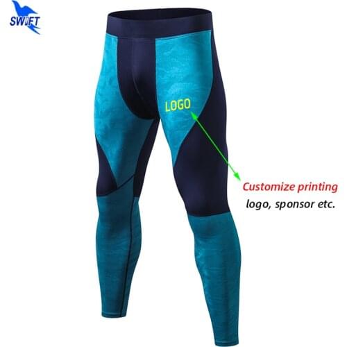 Customize LOGO Fitness Mens Running Tights High Elastic Compression Sports Leggings Quick Dry Ankle Length Gym Pants Trousers
