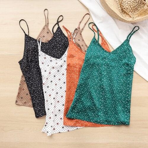 Polka Dot Summer Women Tank Top Sexy Halter V Neck Sleeveless Strap Lady Camisole M30305