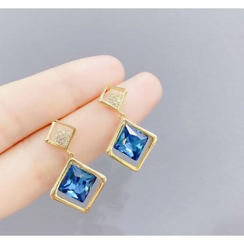 Fashion 925 Silver Needle Earrings Long Style Trendy Personality Temperament Rhombus Wild Exaggerated Earrings For Women Jewelry
