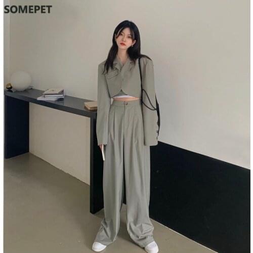 Fashion Casual Style Women Suit Autumn Black Street Suit New Short Small Jacket Coat Sweet Elegant Lady Girl Pant Suit