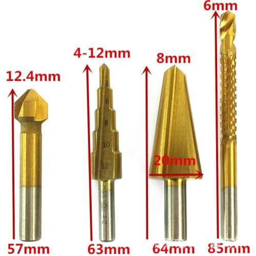4Pcs HSS Steel Reaming Drill Bit Set Countersink Press Countersink Boring Bit Single Blade Degree Chamfering Cutter Set