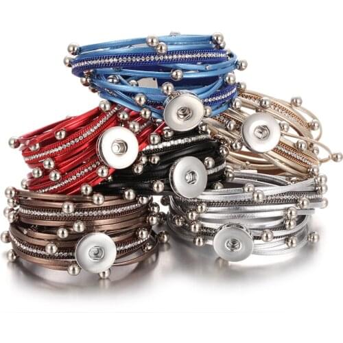 2019 New Snap Button Jewelry Leather 18mm Snap Button Bracelet Punk Multilayer Leather Bracelet Armband Snaps Jewelry